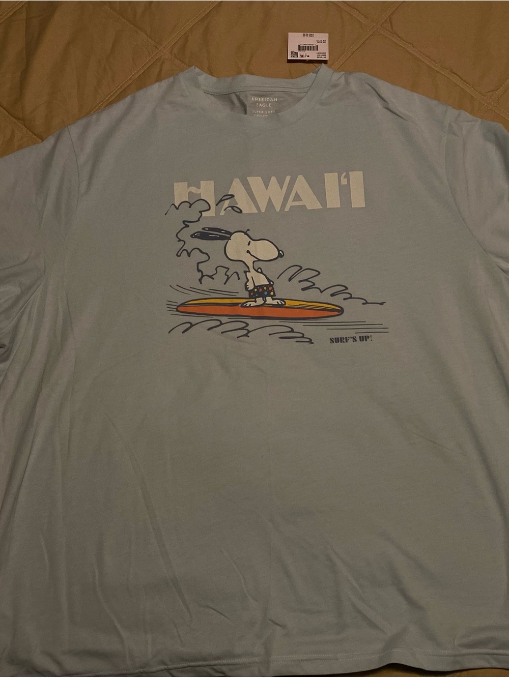 American Eagle Outfitters Light Blue Snoopy Hawaii Surf Graphic Tee - Men